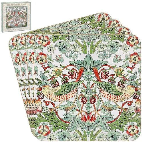 The Leonardo Collection William Morris Erdbeerdieb-Untersetzer-Set für Büro, Zuhause und Küche, schönes Untersetzer-Set für dekorative Wohnaccessoires, Getränkeuntersetzer für Tee und Kaffee, 4 Stück