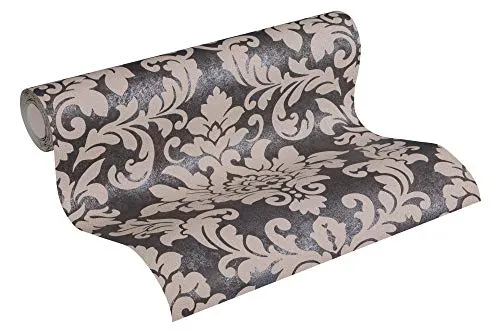 Livingwalls Vliestapete Diamonds - Barock Tapete in Beige Metallic Schwarz - Hochwertige Vliestapete (10,05 m x 0,53 m) mit barockem Ornamentdesign, scheuerbeständig und kinderleicht zu verarbeiten. Hergestellt in Deutschland aus FSC-zertifiziertem Material.