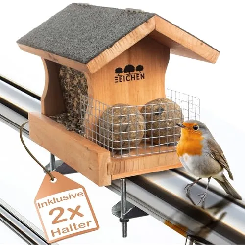 Vogelfutterhaus mit Balkonhalterung - Wetterfestes Futterhaus für Wildvögel - Futterstationen für Wildvögel mit stabiler Doppel-Halterung und Wasserablauf, ideal für Balkon und ganzjährig geeignet.