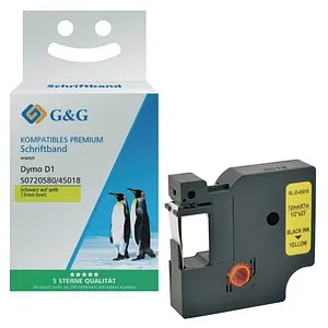 G&G Schriftband BB-D-G-D1-45018 Kompatibel ersetzt DYMO 45018 Bandfarbe: Gelb Schriftfarbe: Schwarz 12mm 7m