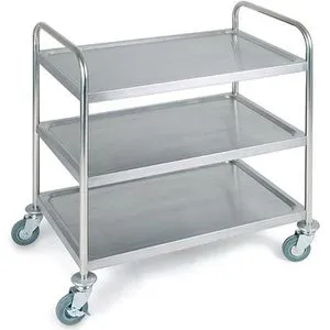 APS 11979 Servier- / Transportwagen - Küchenwagen aus mattiertem Edelstahl mit 3 Borden, ideal für Gastronomie und Events, Tragfähigkeit von ca. 120 kg für vielseitigen Einsatz.