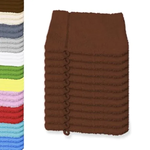 12er Pack Waschhandschuhe aus Baumwolle, Frottee mit Kordelaufhänger 480 g/qm 15x21 cm, Schokobraun