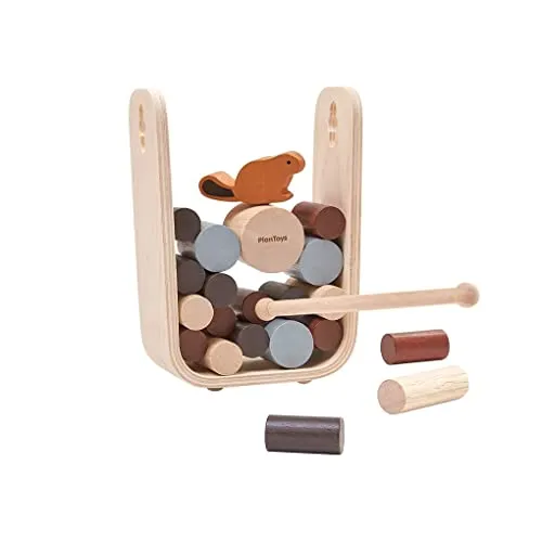 Plantoys Spiel Stämme ziehen - Spannendes Geschicklichkeitsspiel für 1-4 Spieler, fördert Hand-Augen-Koordination und strategisches Denken. Umweltfreundliches Spielzeug aus nachhaltigem Kautschukholz.