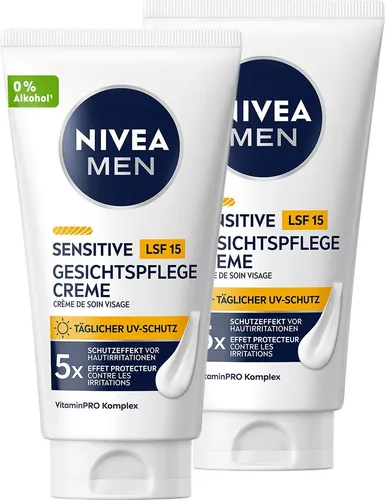 NIVEA MEN 2 x 75ml Sensitive Gesichtspflege Creme LSF 15