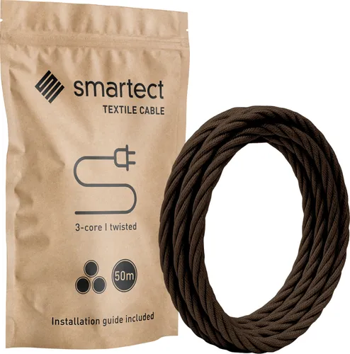 Smartect Textilkabel Braun gedreht 50 Meter - 3-Adrig für DIY Projekte - Sonstiges Elektromaterial, ideal für individuelle Lampenprojekte mit hochwertiger Stoffummantelung und flexibler Nutzung.
