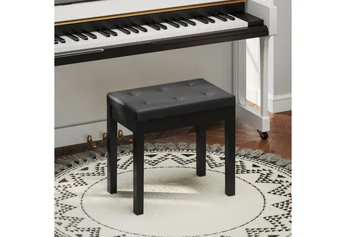 HOMCOM Klavierbank mit Stauraum - Elegante Klavier-Sitzbank aus Kunstleder mit 70° öffnendem Sitz für versteckten Stauraum, ideal für Musiknoten. Bequem gepolstert und stabil durch Gummiholzbeine.