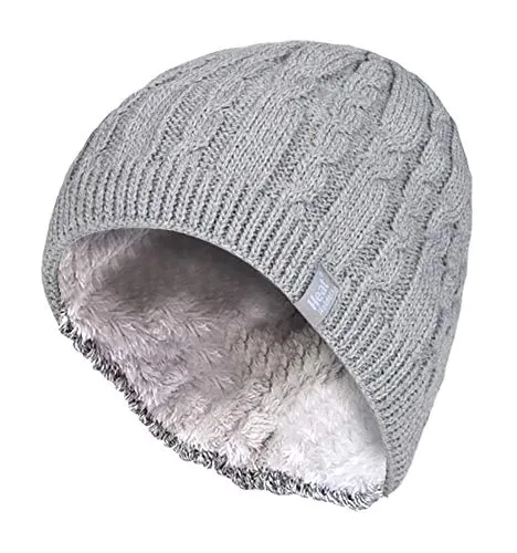 HEAT HOLDERS - Damen Outdoor Winter Warm Beanie Strickmütze mit Innen Fleece (One Size, Light Grey (Alesund))