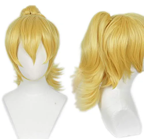 Linfairy Kurze blonde Perücke mit Pferdeschwanz Halloween Cosplay Kostüm Perücke für Frauen