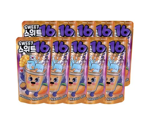 Sweet16 Softgetränk, Sweet16 Passion Mango koreanisches Getränk zuckerfrei 200ml 10er Pack
