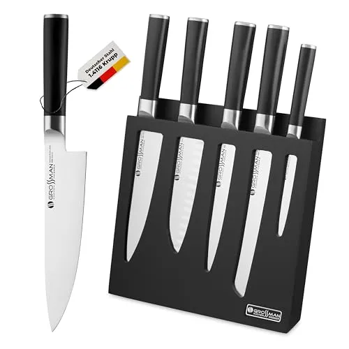 GROSSMAN® Duncan Messerblock | 5-teiliges Messerset mit hochwertigem Edelstahl - Messerblockset aus deutschem 1.4116 Krupp Edelstahl für überragende Schärfe und Langlebigkeit, ideal für jede Küche. Stilvoller Block sorgt für sichere Aufbewahrung und ergänzt Ihr Küchenambiente.