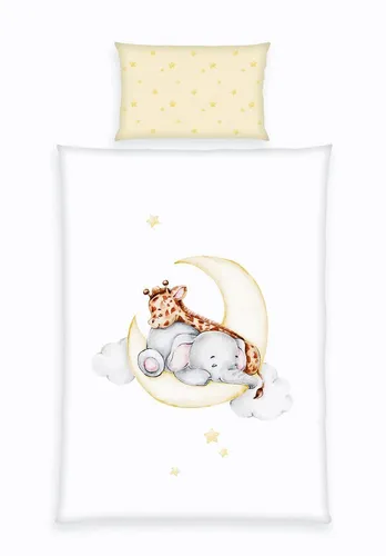 Herding Flanell Baby Bettwäsche 2 tlg. 100x135cm Mond Elefant Giraffe Gelb Stern