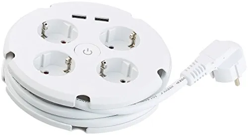 revolt Steckdosenleiste mit Kabeltrommel, 4 Steckdosen & 2 USB-Ports - Steckdosen & Zubehör – Praktische Mehrfachsteckdose mit langem Kabel und 2 USB-Ports (2,1 A) für flexibles Laden und Anschluss von Geräten.