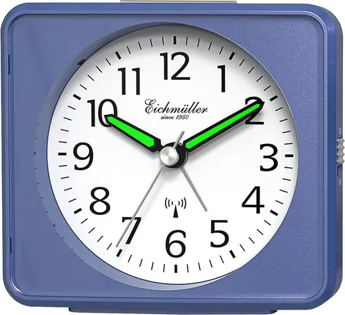 Eichmüller Funkwecker 9892-04 – Präziser hellblauer Wecker mit ansteigendem Weckton, sehr gut ablesbar