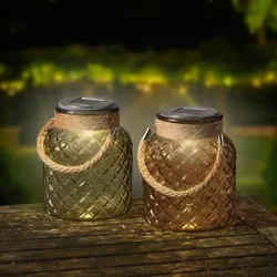 Solar Laterne Gartenbeleuchtung 13,5x17cm Glas 1 Stück sortiert - Grün