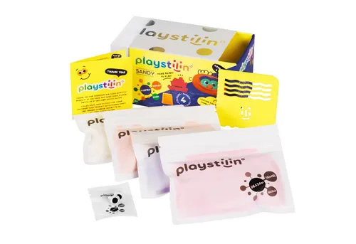 Playstilin® Knetsand SANDY (Knetset, 1-tlg., mit Kulleraugen und Modellierwerkzeug), sandig leichte Spielknete, nicht trocknend