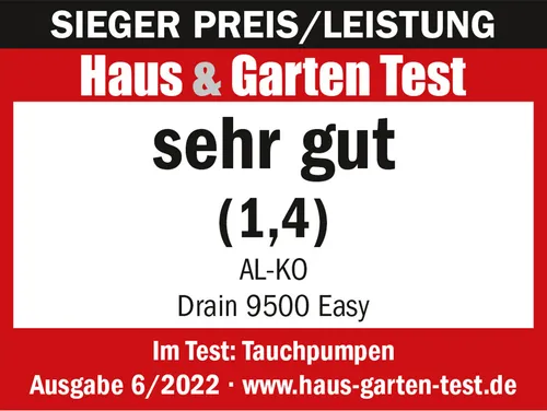 AL-KO Schmutzwassertauchpumpe Drain 9500 Easy - Wasserpumpen: Leistungsstarke 300 W Pumpe mit max. Fördermenge von 8500 l/h und einstellbarem Schwimmerschalter für flexible Anwendungen.