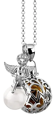 Nenalina Silber Halskette mit Engelsflüsterer Anhänger - Damen Kette aus 925 Sterling Silber, handmade mit Klangkugel und Engel Flügel Anhänger – ideal als Geschenk für besondere Anlässe.
