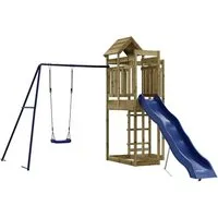 vidaXL Spielturm aus imprägniertem Kiefernholz - Klettergerüst mit Wellenrutsche, Schaukel und Sandkasten für unendlichen Spielspaß im eigenen Garten – ideal für Kinder von 3 bis 8 Jahren.