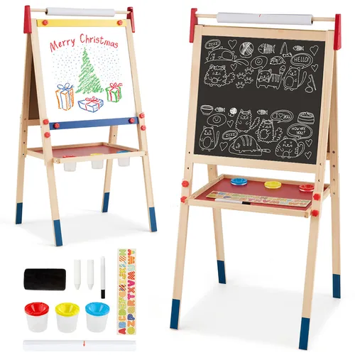 in 1 Kinderstaffelei holz Kindertafel Standtafel Magnet Kreidetafel + Zubehör 3