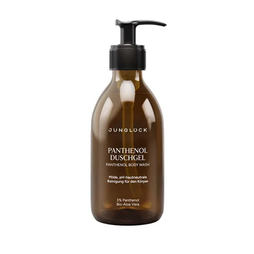 JUNGLÜCK Duschgel Panthenol 240 ml - Beruhigendes Duschgel für alle Hauttypen. Die pH-hautneutrale Formel reinigt sanft und sorgt für ein frisches Hautgefühl. Ideal für die tägliche Anwendung und vegan.