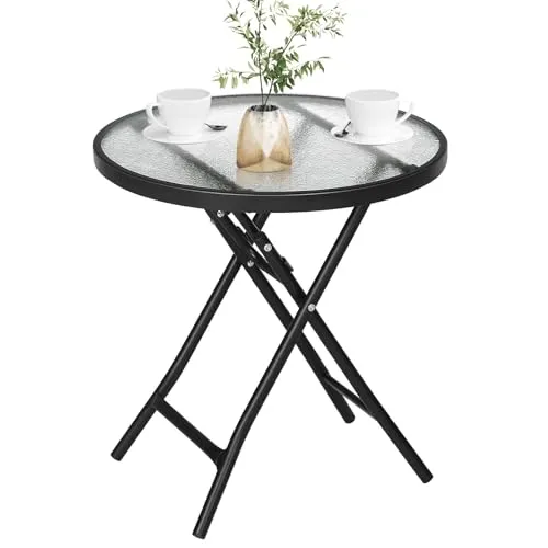 eSituro Balkontisch Klapptisch, Schwarz+transparent, φ46x47,5cm