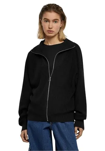 Urban Classics Damen Strickjacke - Ladies Knitted Zip Cardigan Schwarz L - Strickjacke für Damen, bietet hohen Tragekomfort und einen modischen Look für jede Gelegenheit.