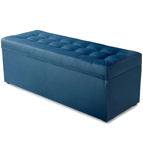 MG Design Polsterhocker 45 x 120 cm Blau mit Stauraum (ca. 140 L), belastbar bis 300 kg, sofort einsatzbereit & pflegeleicht – für Wohnzimmer, Schlafzimmer & Flur