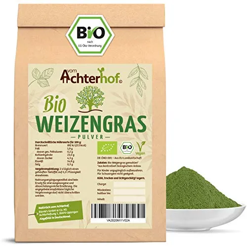 Weizengraspulver BIO (500g) Weizengras Pulver aus aus deutschem Anbau in Rohkostqualität vom Achterhof