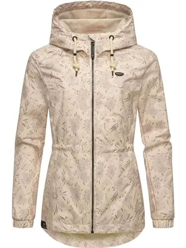Ragwear leichte Damen Übergangsjacke wasserdichte Outdoorjacke mit floralem Allover-Print und Kapuze Dankka Spring YOUMODO Beige Gr. XS