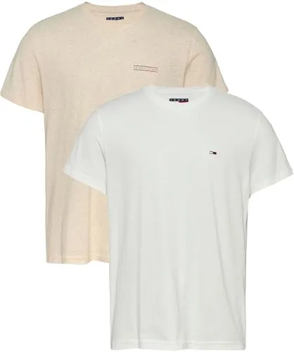 Tommy Jeans Herren 2er Pack T-Shirts Kurzarm Slim Mix Tee mit Rundhalsausschnitt, Mehrfarbig (Ecru/Oat Marl Htr), M