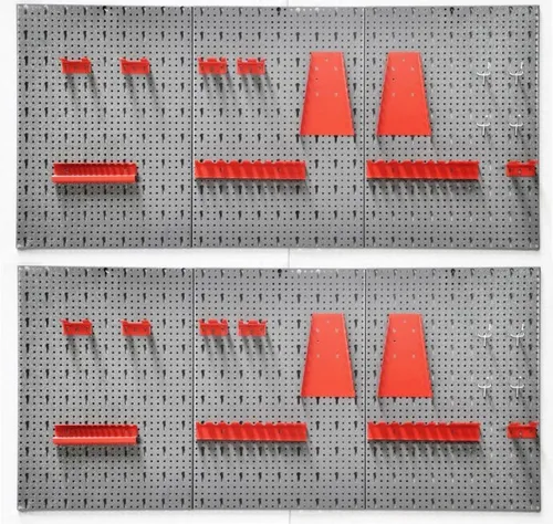 KREHER Werkzeugwandset 1: 2 x Werkzeugwand mit 14 tlg. Hakenset - Schraubenzieher und mehr, ideal für die optimale Werkstattorganisation mit robustem Metall und praktischen Haken.