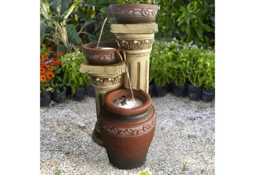 Wehmann Gartenbrunnen Solarbrunnen Toskana - 80 cm Hoch - Outdoor Brunnen mit LED-Beleuchtung und witterungsbeständigem Polyresin, ideal für Garten und Terrasse. Genießen Sie die beruhigende Wasserfontäne mit Solarbetrieb und zusätzlichem Akkuladegerät.