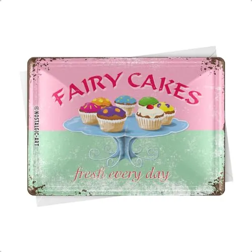 Nostalgic-Art Retro Blechpostkarte, Fairy Cakes – Geschenk-Idee für die Küche, Blechpostkarte, Mini-Blechschild im Vintage-Design, 10 x 14 cm