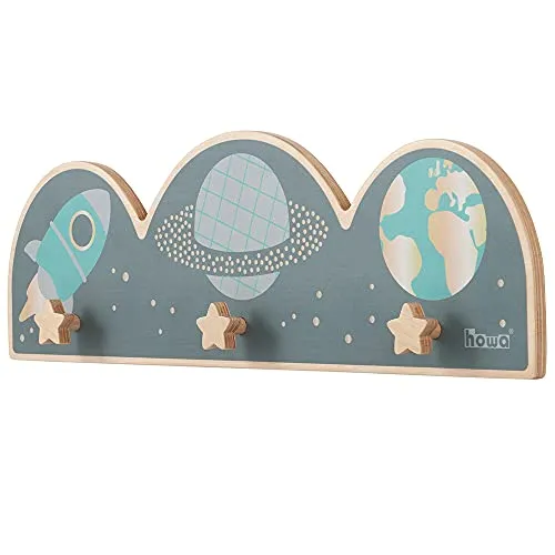 howa Wandgarderobe Space für Kinder aus Holz 8801 - Garderobe für Baby- & Kleinkinderzimmer, mit 3 Sternenhaken und modernem Design, bringt Ordnung und Stil ins Kinderzimmer!