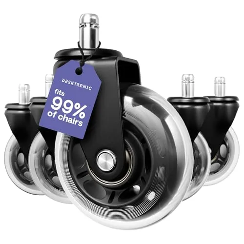 Desktronic Bürostuhl Rollen 5er-Set – Leise & Bodenschonend - Ersatzrollen für Bürostühle, ideal für Teppich und Parkett. Hochwertige Gummirollen für geräuschlosen Betrieb und maximale Stabilität bis 250 kg. Einfache Montage!