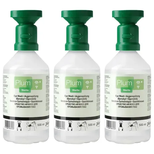 Plum Augenspülflasche 3x500ml - Idealer Kontaktlinsenreiniger für unterwegs - Kontaktlinsenpflegemittel, praktische Augenspülflasche im 3er Set, ideal für den mobilen Einsatz und schnelle Reinigung.