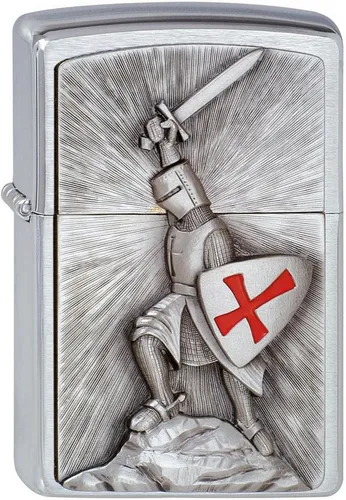 Zippo Feuerzeug Crusade Victory Kreuzritter in Siegespose chrome gebürstet, in einer Geschenkbox