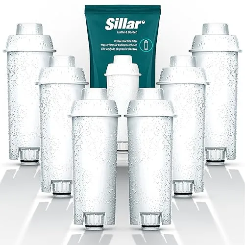 Sillar 6 Pack Wasserfilter für Delonghi Kaffeemaschinen - Kaffeeautomaten-Wasserfilter, 6er Set, schützt Ihre Maschine vor Kalk und verlängert die Lebensdauer. Effizienter Schutz durch Ionenaustauschharz und Aktivkohle.