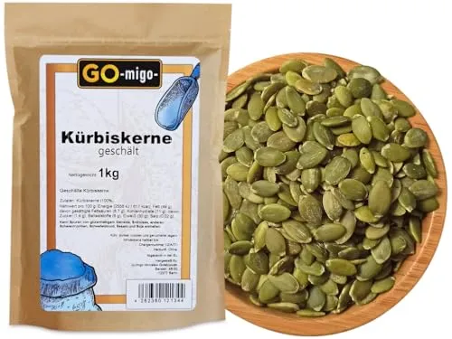 1kg Kürbiskerne geschält grün natur - Premium Kuerbiskerne - Cerealien & Snacks: Knusprige, geschälte Kürbiskerne in Premiumqualität, ideal als gesunder Snack oder Zutat für Müsli und Salate. Vegan und reich an Nährstoffen.