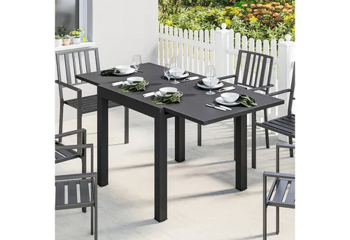 Outsunny Ausziehbarer Gartentisch 80/160 x 80 cm - Vielseitiger Esstisch für 4-6 Personen: Der ausziehbare Gartentisch bietet Platz für gesellige Zusammenkünfte auf der Terrasse oder dem Balkon. Robuste Aluminiumkonstruktion und pflegeleichte Oberfläche für dauerhaften Einsatz im Freien.