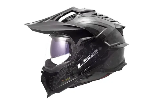 LS2 MX701 Explorer C Forged Carbon Motorradhelm - Größe L - Schwarz - Hochwertiger Offroad-Helm aus Kohlefaser, ECE-zugelassen, mit integriertem Sonnenvisier für optimalen Schutz und Komfort beim Fahren.