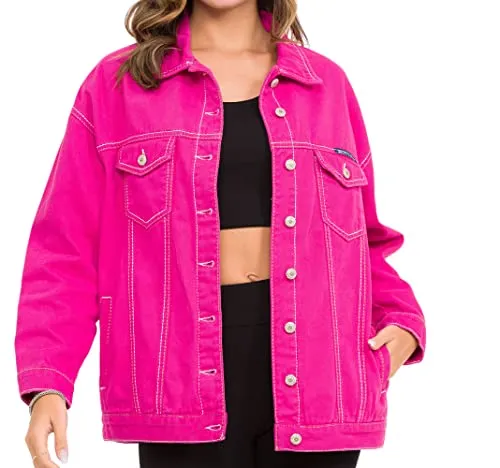 CIPO & BAXX Damen Jeansjacke in Fuchsia - Funktionsjacke aus 100% Baumwolle im relaxed fit, mit stylischen auffälligen Elementen für einen trendigen Look, perfekt für jedes Outfit.
