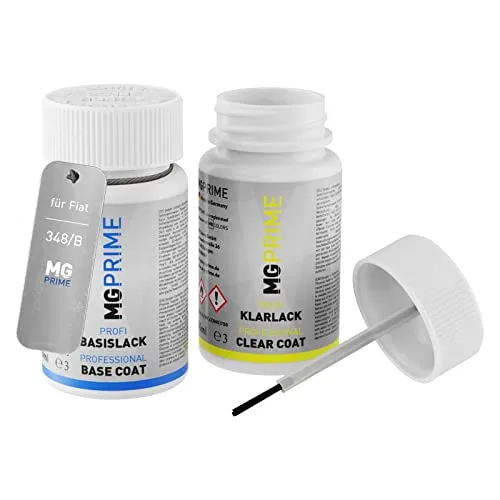 MG PRIME Autolack Lackstift Set für Fiat 348/B / 348 Grigio Argento Metallic/Argento Grau Metallic Basislack Klarlack je 50ml