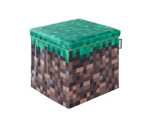 Minecraft Sitzbox - Aufbewahrungsbox im Gras-Block Design - Aufbewahrungsboxen für Fans, klappbar und robust aus Canvas, ideal zum Sitzen und Verstauen von Spielzeug oder Zubehör.