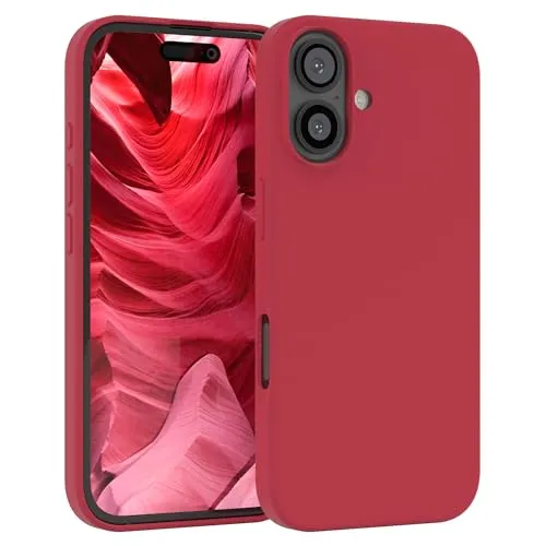 EAZY CASE Premium Silikon Handyhülle kompatibel mit iPhone 16 Slimcover mit Kameraschutz und Innenfutter, Silikonhülle, Schutzhülle, Bumper, Handy Case, Hülle, Softcase, Beere