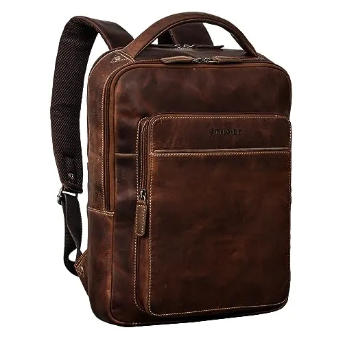 STILORD 'Nicky' Laptoprucksack 13 Zoll aus Echtleder - Tagesrucksäcke: Vintage Rucksack aus 100% Echtleder mit Trolley-Aufstecksystem und viel Stauraum - ideal für Uni, Büro und Reisen!
