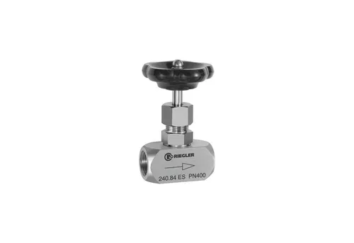 Riegler Nadelventil aus Edelstahl 1.4571, G 1/2 - Verteiler: Hochdruck-Nadelventil aus Edelstahl 1.4571, ideal für anspruchsvolle Anwendungen bis 400 bar, temperatureinsatz von -20 °C bis 120 °C.