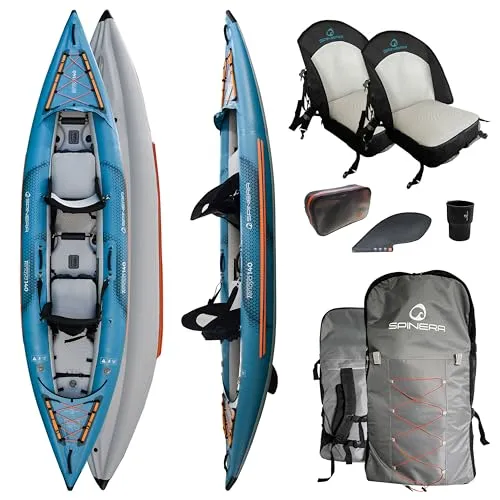 SPINERA TENAYA 140 Kayak 2025 blue - SUPs & Sets – Premium-Kajak mit 406 x 90 cm, optimal für 1-2 Erwachsene, bietet außergewöhnliche Stabilität und Komfort dank Air-Kissen-Sitzen und verstärktem HDDS-Boden.