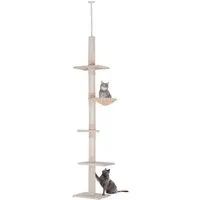 PawHut Kratzbaum Deckenhoch höhenverstellbar - Kratzbäume, stabiler und höhenverstellbarer Katzenbaum mit fünf Plüschplattformen und Sisalsäulen für sicheres Krallenwetzen, ideal für Katzenliebhaber.