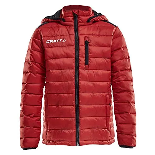 CRAFT Isolate Jacket JR Bright Red 134/140 - Funktionsjacke für Kinder mit abnehmbarer Kapuze, wind- und wasserabweisend, ideal für sportliche Aktivitäten und kalte Tage.